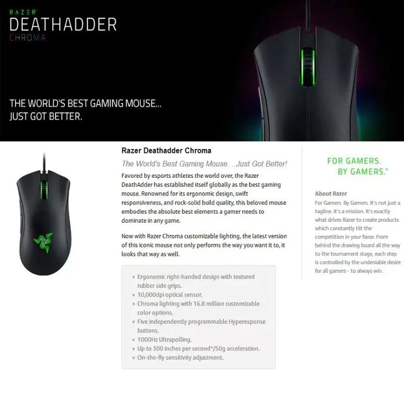 Razer original com fio mouse para jogos sensor óptico 6400 dpi mouse para jogos para laptop mouse óptico luz velocidade mouse