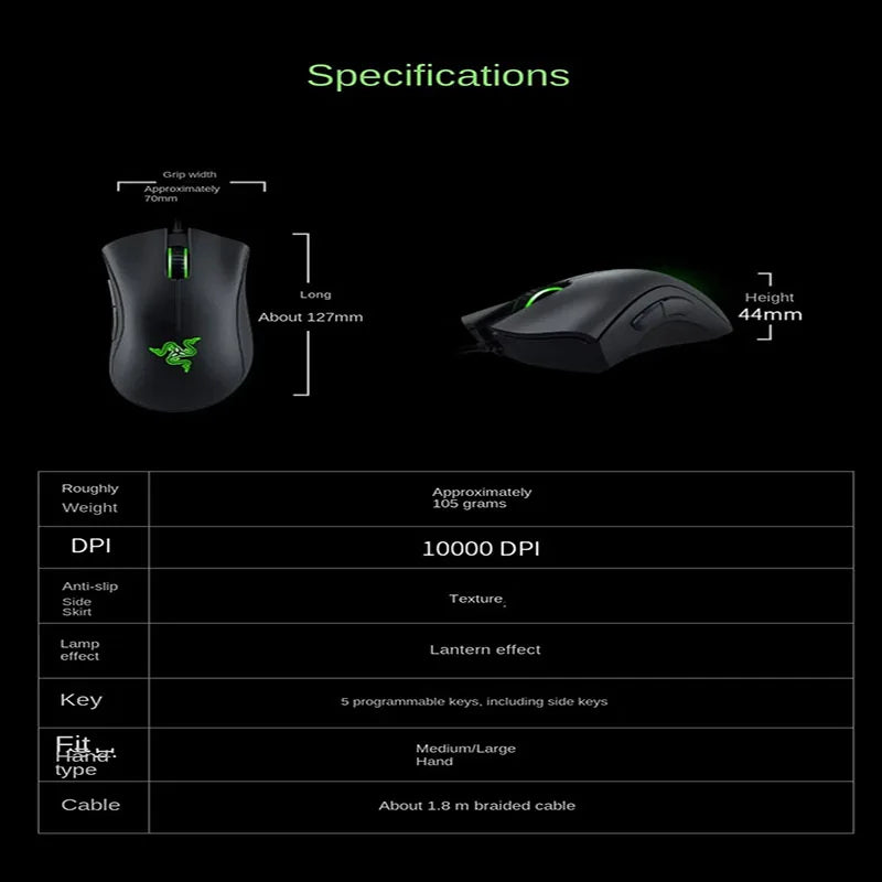 Razer original com fio mouse para jogos sensor óptico 6400 dpi mouse para jogos para laptop mouse óptico luz velocidade mouse