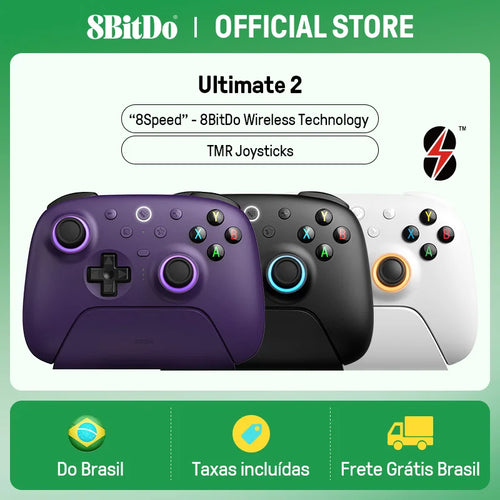 Controlador de jogos sem fio 8BitDo Ultimate 2 para PC e Android com joysticks TMR, gatilhos comutáveis, controle de movimento, 8 velocidades