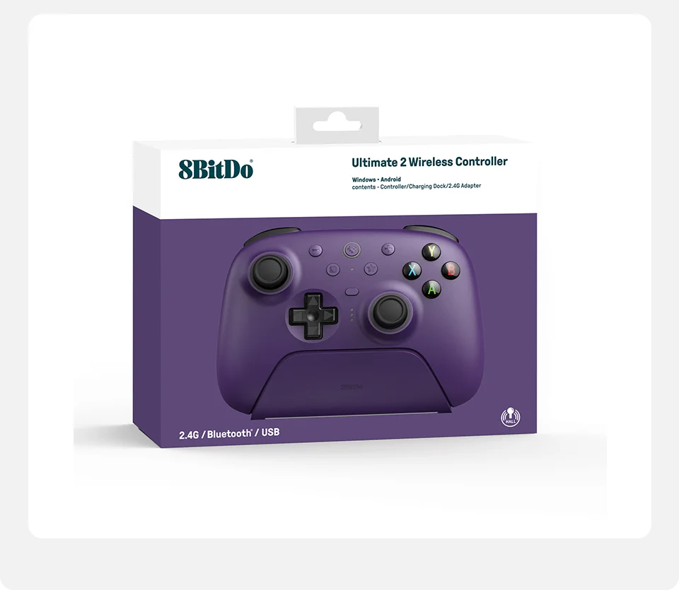 Controlador de jogos sem fio 8BitDo Ultimate 2 para PC e Android com joysticks TMR, gatilhos comutáveis, controle de movimento, 8 velocidades