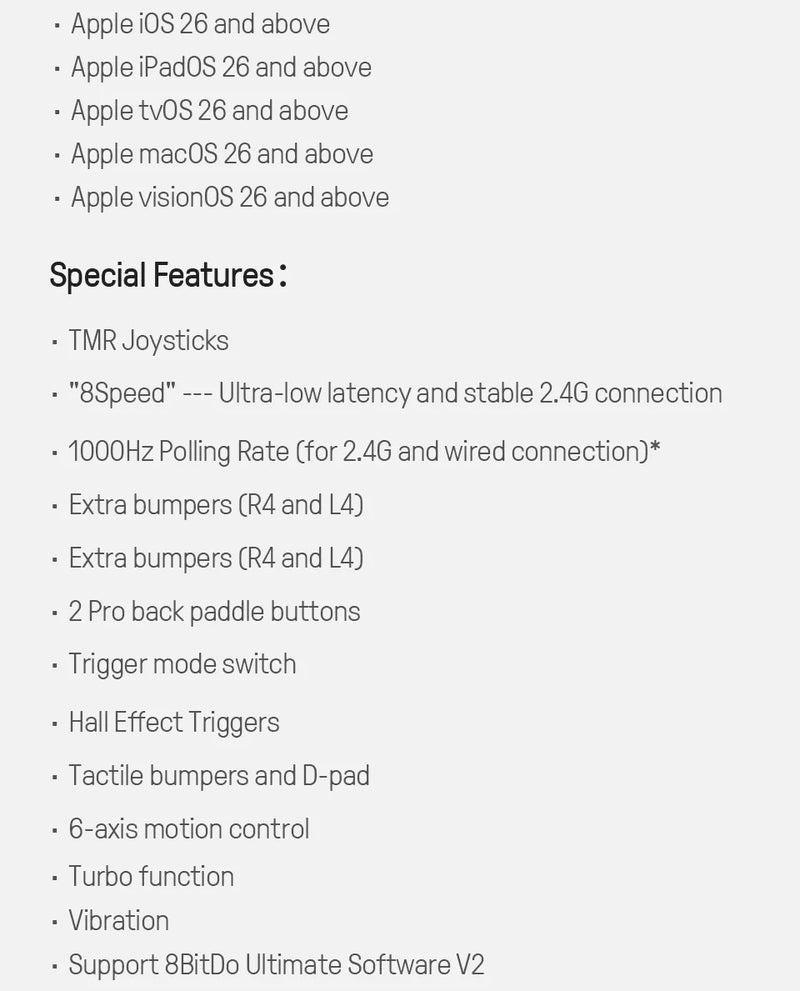 Controlador de jogos sem fio 8BitDo Ultimate 2 para PC e Android com joysticks TMR, gatilhos comutáveis, controle de movimento, 8 velocidades
