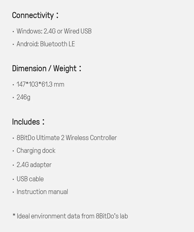 Controlador de jogos sem fio 8BitDo Ultimate 2 para PC e Android com joysticks TMR, gatilhos comutáveis, controle de movimento, 8 velocidades