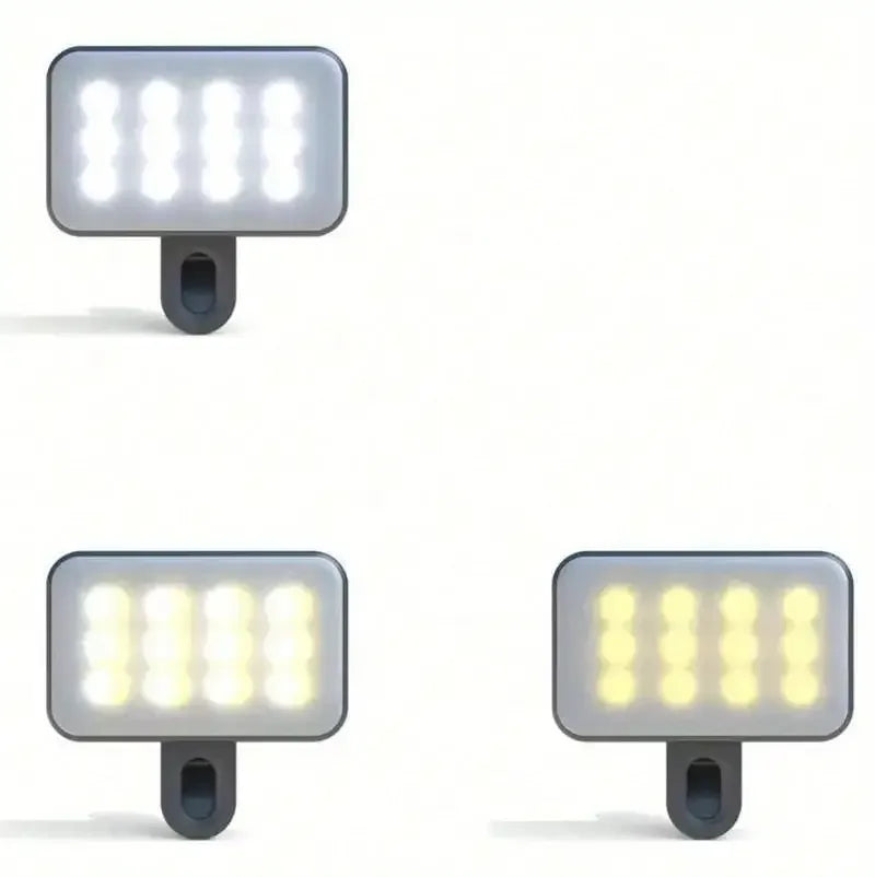 Mini luz de preenchimento de selfie recarregável - 3 modos de cor, brilho ajustável, luz LED com clipe para telefones celulares e computadores