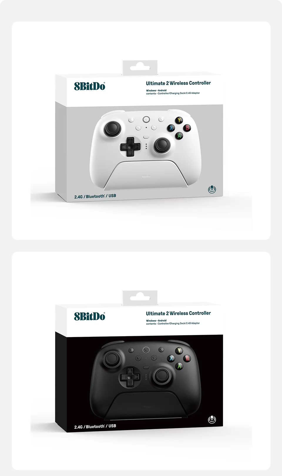 Controlador de jogos sem fio 8BitDo Ultimate 2 para PC e Android com joysticks TMR, gatilhos comutáveis, controle de movimento, 8 velocidades