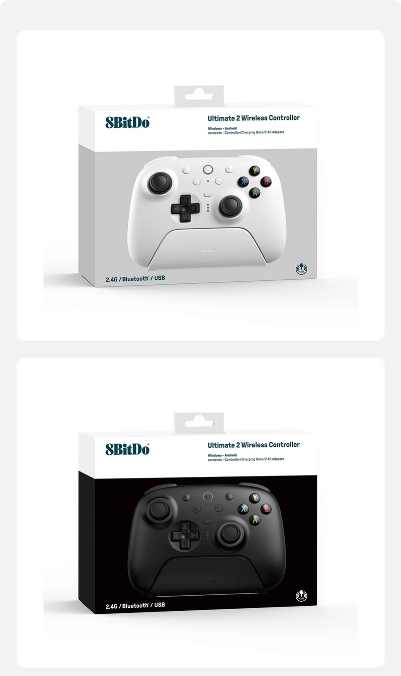 Controlador de jogos sem fio 8BitDo Ultimate 2 para PC e Android com joysticks TMR, gatilhos comutáveis, controle de movimento, 8 velocidades
