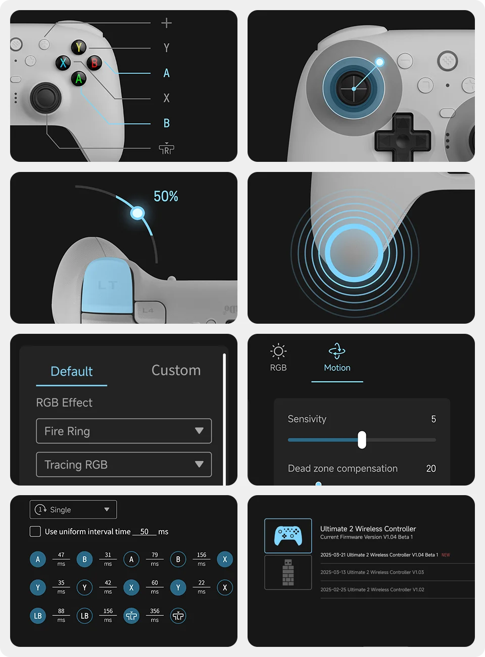Controlador de jogos sem fio 8BitDo Ultimate 2 para PC e Android com joysticks TMR, gatilhos comutáveis, controle de movimento, 8 velocidades