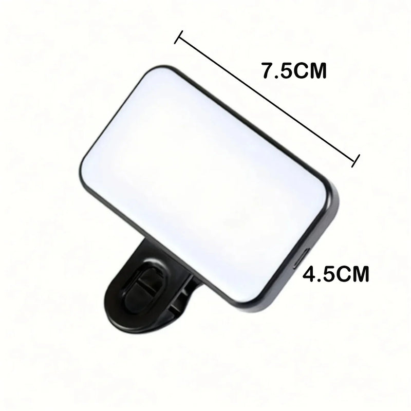Mini luz de preenchimento de selfie recarregável - 3 modos de cor, brilho ajustável, luz LED com clipe para telefones celulares e computadores